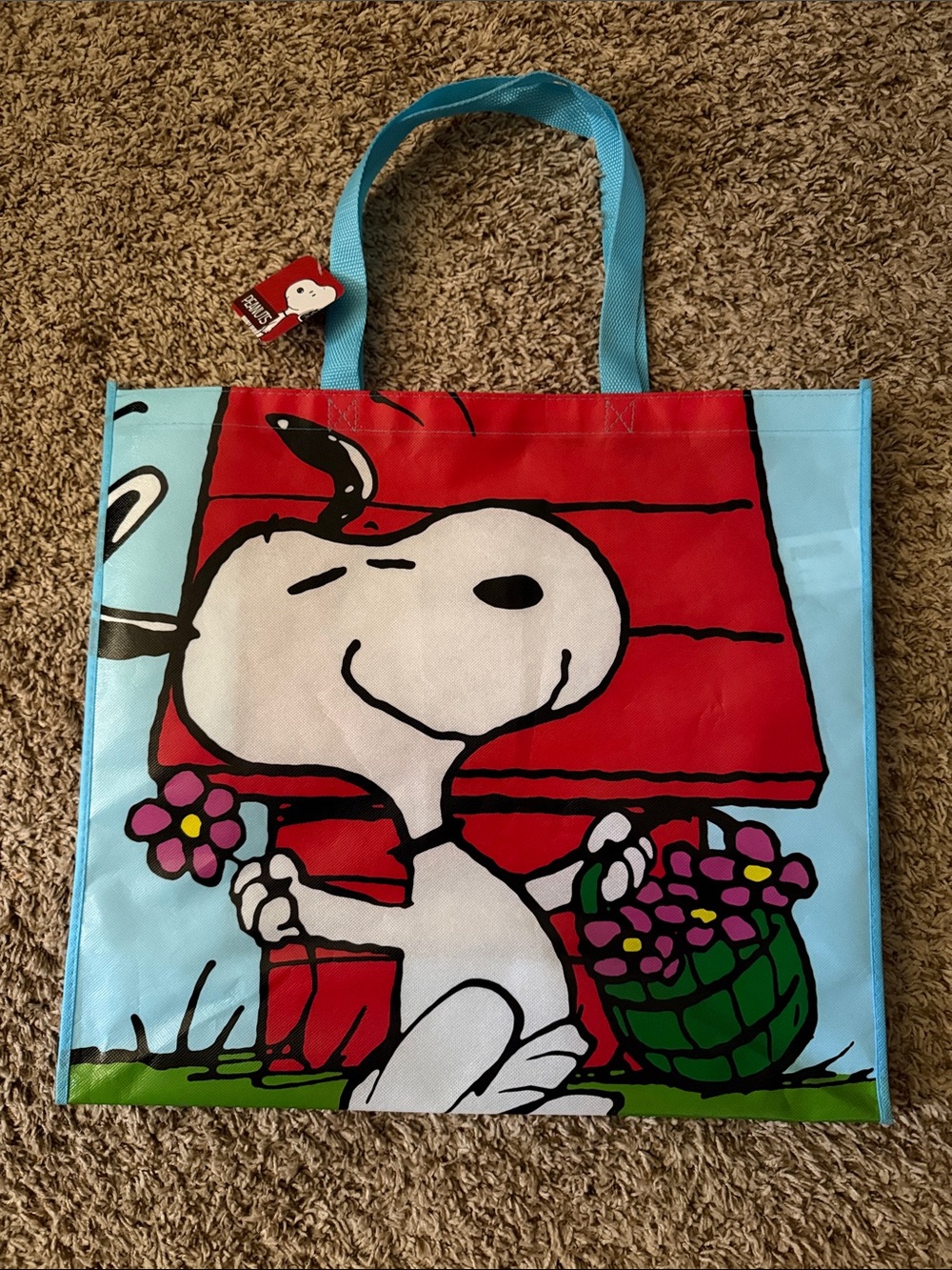 Peanuts Snoopy Floral Tote Bag - Light Blue, Red & White